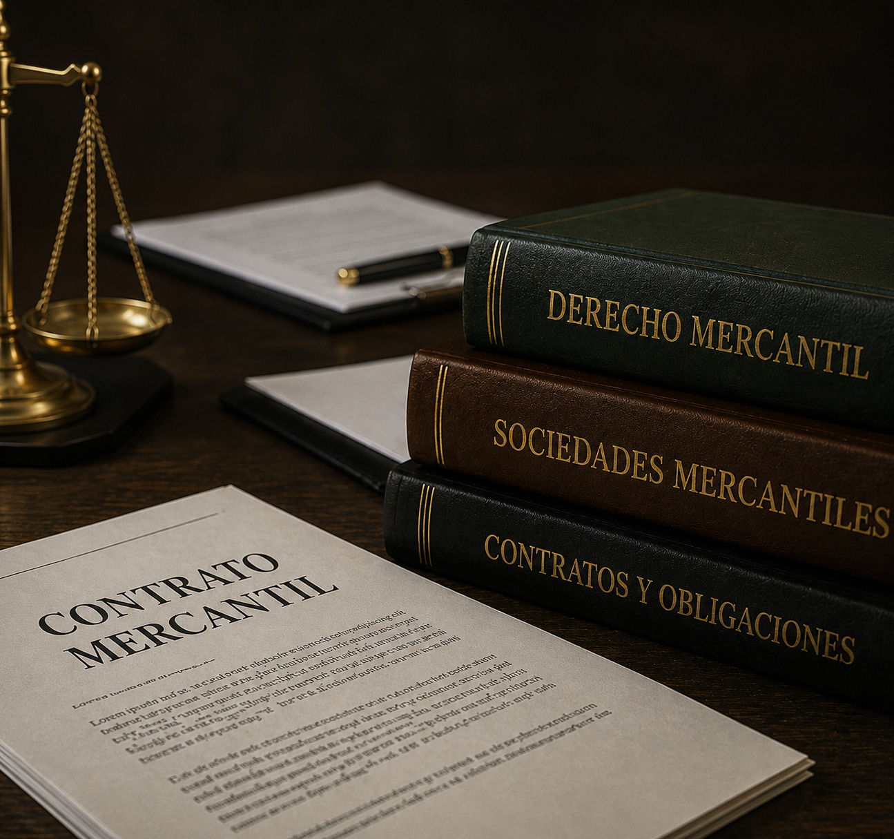 Apretón de manos y libros de Derecho Mercantil y Sociedades Mercantiles